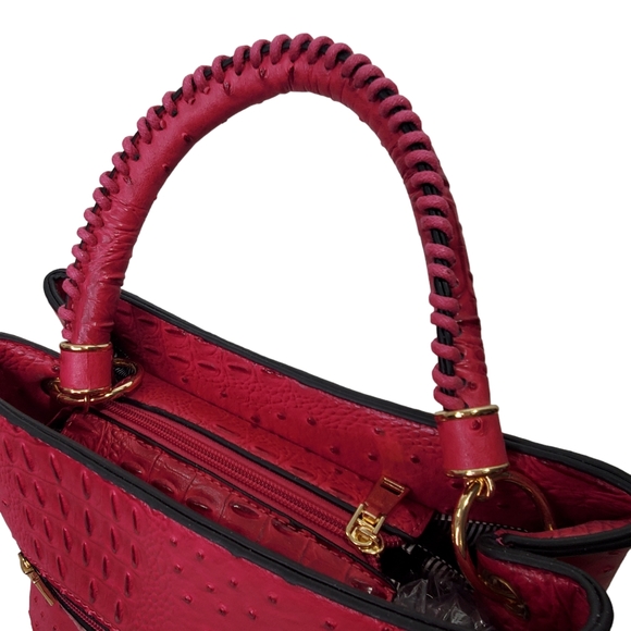 Faux Ostrich and Crocodile Hot Pink Vegan Satchel Handbag Unbranded - Picture 7 of 8